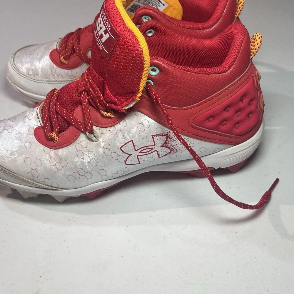 Under Armour 3026597-600 Harper 8 Mid‎ RM JR Baseball Cleats Red White US 6 EUC